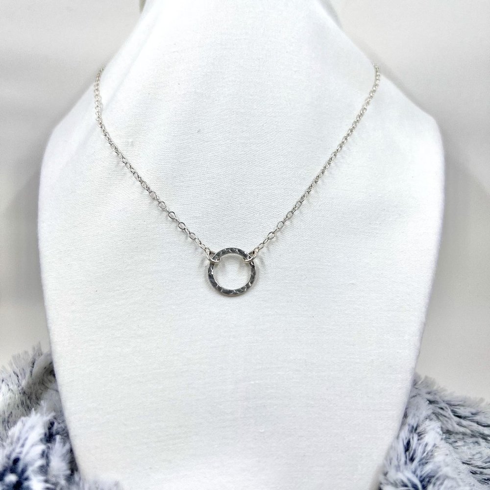 Sterling Silver 16” Necklace with Hammered Circle Pendant